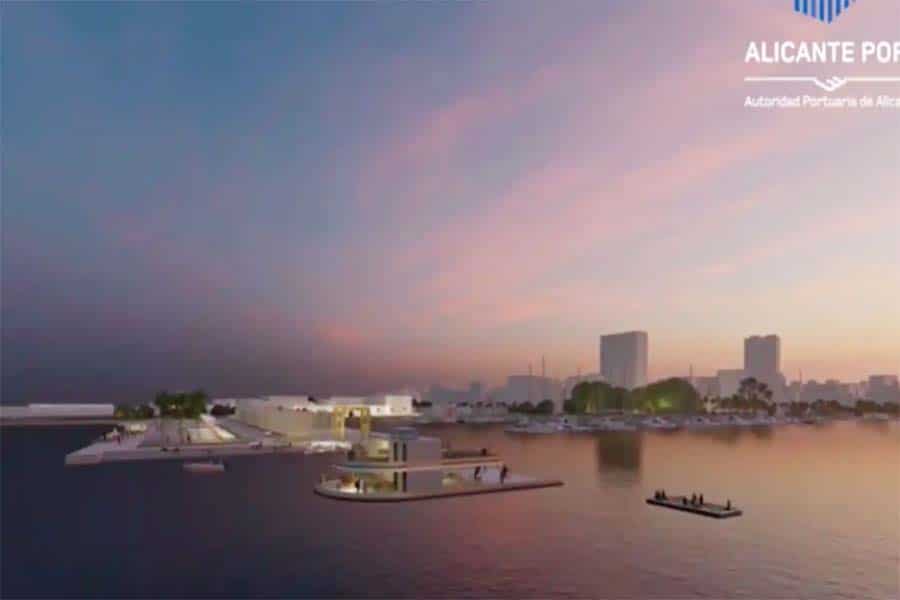 restaurant flottant sur une île artificielle dans le port d'Alicante